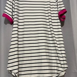 Striped Black and White Top with Pink Accents